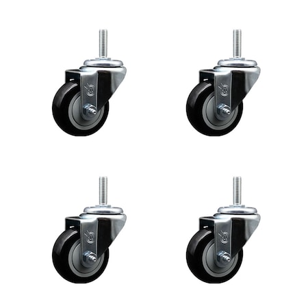 Service Caster 3 Inch Black Polyurethane Wheel Swivel 34 Inch Threaded Stem Caster Set Service Caster SCC-TS20S314-PPUB-BLK-34212-4